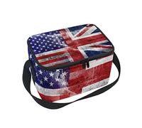 Mnsruu Insulated Neoprene Lunch Bag Lunchbox USA and UK Flag Painted On Grunge Wall Cooler Lunch Tote for Women Kids with Shoulder Strap