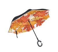 Mnsruu Inverted Umbrellas, Thanksgiving Autumn Leaves Maple Leaf Cars Reverse Umbrella Rain Umbrella with UV Protection, Upside Down Umbrella