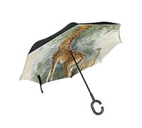 Mnsruu Inverted Umbrellas, Watercolor Giraffes Cars Reverse Umbrella Rain Umbrella with UV Protection, Upside Down Umbrella