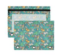 Mnsruu Jungle Animal 3 Rings Binder Pouch Pencil Case, 2 Pack Pencil Pouches with Zipper, Clear Window Cosmetic Bag