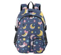 Mnsruu Kawaii Sun Moon Stars Pink School Backpack with Laptop Compartment, Big School Bag for Teenager Girls Boys, 17.5 Travel Rucksack Backpack for School Casual Daypacks College Work