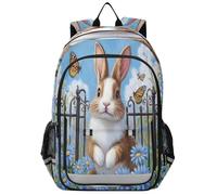 Mnsruu Kids Laptop Backpack Blue Flower Cute Rabbit Butterfly High Middle School Casual Daypack Daily Travel Laptop Bag