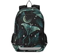 Mnsruu Kids Laptop Backpack Bohemian Magic Green Moon Moth Herbs High Middle School Casual Daypack Daily Travel Laptop Bag