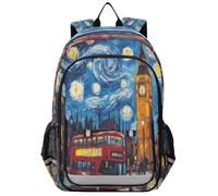 Mnsruu Kids Laptop Backpack London Big Ben Starry Night High Middle School Casual Daypack Daily Travel Laptop Bag
