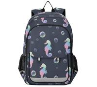 Mnsruu Kids Laptop Backpack Seahorse Bubble High Middle School Casual Daypack Daily Travel Laptop Bag