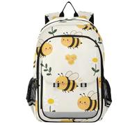 Mnsruu Kids Laptop Backpack White Flower Bee High Middle School Casual Daypack Daily Travel Laptop Bag