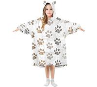 Mnsruu Kids Oversized Blanket Hoodie,Brown Doodle Dog Paw Prints Background Warm Fleece Sweatshirt Plush Wearable for Girls Boys, Front Roomy Pocket, Cute Ear Cap, Small