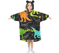 MNSRUU Kids Oversized Blanket Hoodie,Cartoon Dinosaur Warm Fleece Sweatshirt Plush Wearable for Girls Boys, Front Roomy Pocket, Cute Ear Cap, Medium