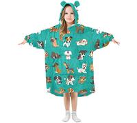 Mnsruu Kids Oversized Blanket Hoodie,Cartoon Dog Warm Fleece Sweatshirt Plush Wearable for Girls Boys, Front Roomy Pocket, Cute Ear Cap, Medium