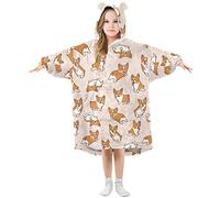 Mnsruu Kids Oversized Blanket Hoodie,Corgi Animal Dog Warm Fleece Sweatshirt Plush Wearable for Girls Boys, Front Roomy Pocket, Cute Ear Cap, Large