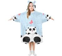 Mnsruu Kids Oversized Blanket Hoodie,Cute Cartoon Little Panda Warm Fleece Sweatshirt Plush Wearable for Girls Boys, Front Roomy Pocket, Cute Ear Cap, Medium