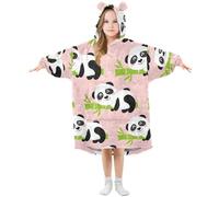 MNSRUU Kids Oversized Blanket Hoodie,Cute Cartoon Panda 1 Warm Fleece Sweatshirt Plush Wearable for Girls Boys, Front Roomy Pocket, Cute Ear Cap, Large