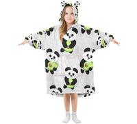 Mnsruu Kids Oversized Blanket Hoodie,Cute Cartoon Panda Avocado Warm Fleece Sweatshirt Plush Wearable for Girls Boys, Front Roomy Pocket, Cute Ear Cap, Medium