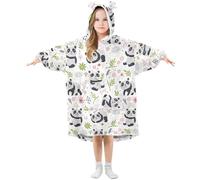 Mnsruu Kids Oversized Blanket Hoodie, Cute Cartoon Panda Bamboo Pattern Warm Fleece Sweatshirt Plush Wearable for Girls Boys, Front Roomy Pocket, Cute Ear Cap, Large