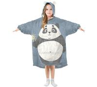 Mnsruu Kids Oversized Blanket Hoodie,Cute Cartoon Panda Holding Fireworks Retro Warm Fleece Sweatshirt Plush Wearable for Girls Boys, Front Roomy Pocket, Cute Ear Cap, Medium