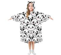 Mnsruu Kids Oversized Blanket Hoodie,Cute Cartoon Panda Warm Fleece Sweatshirt Plush Wearable for Girls Boys, Front Roomy Pocket, Cute Ear Cap, Medium