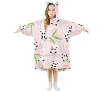 Mnsruu Kids Oversized Blanket Hoodie,Cute Cartoon Panda Warm Fleece Sweatshirt Plush Wearable for Girls Boys, Front Roomy Pocket, Cute Ear Cap, Large