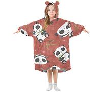 Mnsruu Kids Oversized Blanket Hoodie, Funny Panda Bamboo Heart Warm Fleece Sweatshirt Plush Wearable for Girls Boys, Front Roomy Pocket, Cute Ear Cap