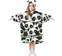 Mnsruu Kids Oversized Blanket Hoodie, Panda Bamboo Warm Fleece Sweatshirt Plush Wearable for Girls Boys, Front Roomy Pocket, Cute Ear Cap