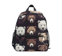 Mnsruu Kids Toddler Backpack Bear Heads Black Preschool Rucksack Kindergarten Bookbag Travel School Bag for Boys Girls