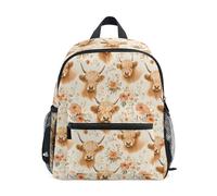 Mnsruu Kids Toddler Backpack Highland Cow Flower Pattern, Preschool Kindergarten Bookbag Nursery Travel Bag for Boys Girls