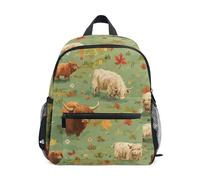 Mnsruu Kids Toddler Backpack Highland Cow Meadow Pattern, Preschool Kindergarten Bookbag Nursery Travel Bag for Boys Girls