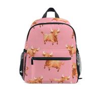 Mnsruu Kids Toddler Backpack Highland Cow Pink Pattern, Preschool Kindergarten Bookbag Nursery Travel Bag for Boys Girls
