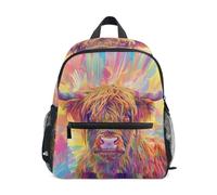Mnsruu Kids Toddler Backpack Long Hair Highland Cow Rainbow Preschool Rucksack Kindergarten Bookbag Travel School Bag for Boys Girls