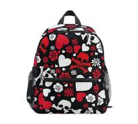 Mnsruu Kids Toddler Backpack Red Skulls Cross Black Preschool Rucksack Kindergarten Bookbag Travel School Bag for Boys Girls
