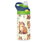 Mnsruu Kids Water Bottle with Straw 350ml, Capybara Forest Little Animal Stainless Steel Insulated Toddler Cup Leakproof Drink Flask Bottle for Boys Hot Cold, BPA-Free