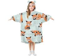 Mnsruu Kid's Wearable Blanket Hoodie Cute Red Panda Bamboo Oversized Blanket with Pockets for Girls Boys,Soft Warm Sweatshirt Blanket