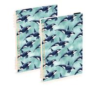 Mnsruu Killer Whale Watercolor Spiral Notebook Journals 2 Pack, Hardcover Lined Journal for Women, A5 College Ruled Notebooks for Journaling Writing Work Office School 5.7x8.3 Inch