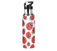 Mnsruu Ladybugs Cute Ladybirds Water Bottle for Girls Boys Stainless Steel Drink Flask Straw Vacuum Insulated Leakproof Thermos Sports 600 ml