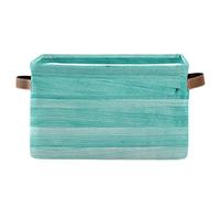 Mnsruu Large Foldable Storage Basket,Teal Turquoise Green Wood Storage Bin Fabric Collapsible Organizer Bag with Handles 15x11x9.5 inch