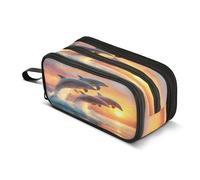 Mnsruu Large Pencil Case Dolphin Sunset Pencil Bag Office Stationery Makeup Bag for Middle High School Girls Boys