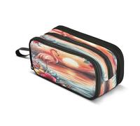 Mnsruu Large Pencil Case Tropical Plants Flamingo Sunset Pencil Bag Office Stationery Makeup Bag for Middle High School Girls Boys