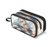 Mnsruu Large Pencil Case Watercolor Seahorse Shell Coral Pencil Bag Office Stationery Makeup Bag for Middle High School Girls Boys