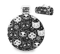 Mnsruu Large Picnic Blanket Magical Symbols Witchcraft Cats Waterproof Round Picnic Mat Portable Rug Outdoor for Beach Camping Park Travel, 148cm