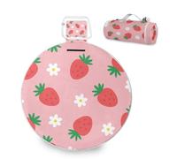 Mnsruu Large Picnic Blanket Strawberry Flower Waterproof Round Picnic Mat Portable Rug Outdoor for Beach Camping Park Travel, 148cm