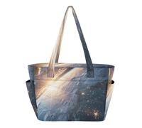 Mnsruu Large Tote Bag for Women Planet Quilted Shoulder Handbag with Zipper for Travel Work Sports