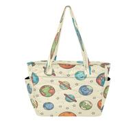 Mnsruu Large Tote Bag for Women Planet Star Quilted Shoulder Handbag with Zipper for Travel Work Sports