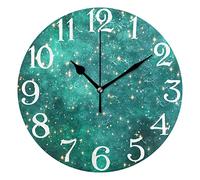 Mnsruu Large Wall Clock,Glitter Stars in Teal Galaxy Non Ticking Silent Clocks,Battery Operated Decorative Clock 10 Inch for Kitchen, Living Room Cherry Blossoms