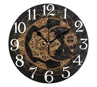 Mnsruu Large Wall Clock,Sun Crescent Moon Boho Bohemian Alchemy Non Ticking Silent Clocks,Battery Operated Decorative Clock 10 Inch for Kitchen, Living Room Cherry Blossoms