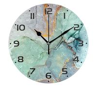 Mnsruu Large Wall Clocks, Abstract Golden Teal Marble Texture Battery Operated Non Ticking 10 inch Clock Silent Art Bedroom Kitchen Clock Atomic Analog Clocks Home Decor, 25 x 25 CM