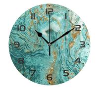 MNSRUU Large Wall Clocks, Abstract Golden Turquoise Marble Texture Battery Operated Non Ticking 10 inch Clock Silent Art Bedroom Kitchen Clock Atomic Analog Clocks Home Decor, 25 x 25 CM