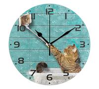 Mnsruu Large Wall Clocks, Cat in The Bathtub Battery Operated Non Ticking 10 inch Clock Silent Art Bedroom Kitchen Clock Atomic Analog Clocks Home Decor, 25 x 25 CM