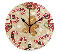 Mnsruu Large Wall Clocks, Cute Christmas Holiday Gingerbread Candy Canes Battery Operated Non Ticking 10 inch Clock Silent Art Bedroom Kitchen Clock Atomic Analog Clocks Home Decor, 25 x 25 CM