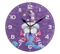 Mnsruu Large Wall Clocks, Gnome Peace Calm Down Battery Operated Non Ticking 10 inch Clock Silent Art Bedroom Kitchen Clock Atomic Analog Clocks Home Decor