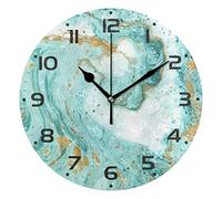 Mnsruu Large Wall Clocks, Teal Marble Stone Gilt Battery Operated Non Ticking 10 inch Clock Silent Art Bedroom Kitchen Clock Atomic Analog Clocks Home Decor, 25 x 25 CM