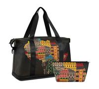 Mnsruu Large Weekender Overnight Bag,Travel Duffle Bag with Shoe Compartment & Wet Pocket, Africa Map with African Typography Gym Duffel Bag with Toiletry Bag
